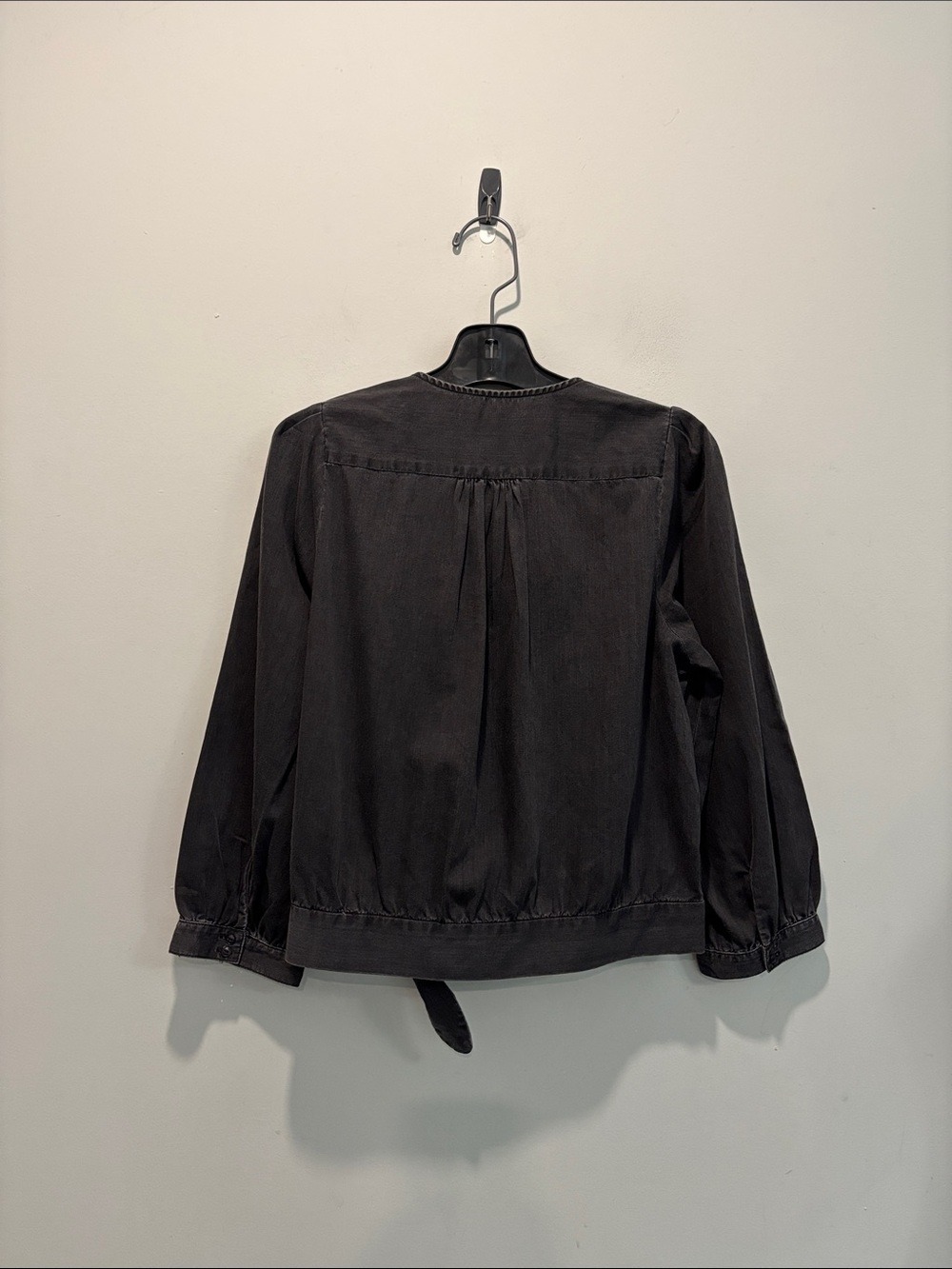 Madewell Black Denim Wrap Tie Front Blouse Puff Sleeve Size L - Picture 8 of 15